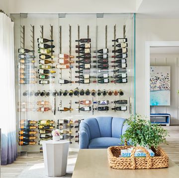 living room with glass wine cellar